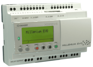 Milleniumevo Ethernet Smart Relay, Display, 24 Vdc, 16 Digital Inputs (8 Analog-4 High Speed), 8 Relays Digital Outputs, Datalog, Event, Ftp, Free Soft, Mem. 1024 Blocs, Specific Fbd, 32 Bits Mangement, Modbus Rs485, Bluetooth/Virtual Display Opt.