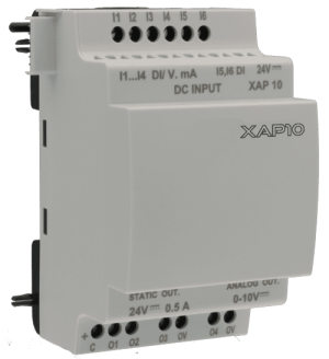Expansion, Xap10, 6 Digital Inputs (4 Analog 0-10 V/0-20Ma), 2 Digital Outputs Pmw 0,5A, 2 Analog Outputs 0-10V, Up To 2 Expansions