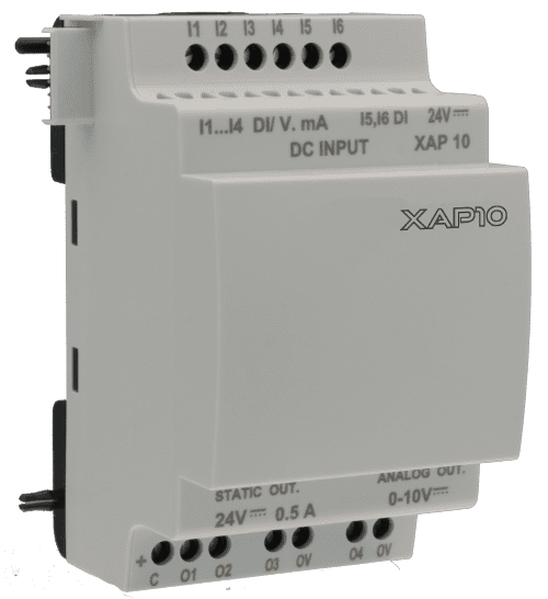 Expansion, Xap10, 6 Digital Inputs (4 Analog 0-10 V/0-20Ma), 2 Digital Outputs Pmw 0,5A, 2 Analog Outputs 0-10V, Up To 2 Expansions