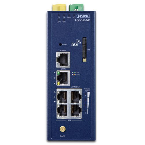 LCG-300-NR â€“ Industrial LoRaWAN + 5G NR Cellular Gateway with 5-Port 10/100/1000T